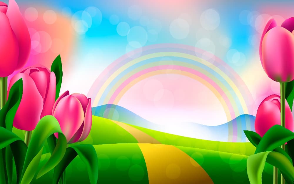 Цветы и радуга фон